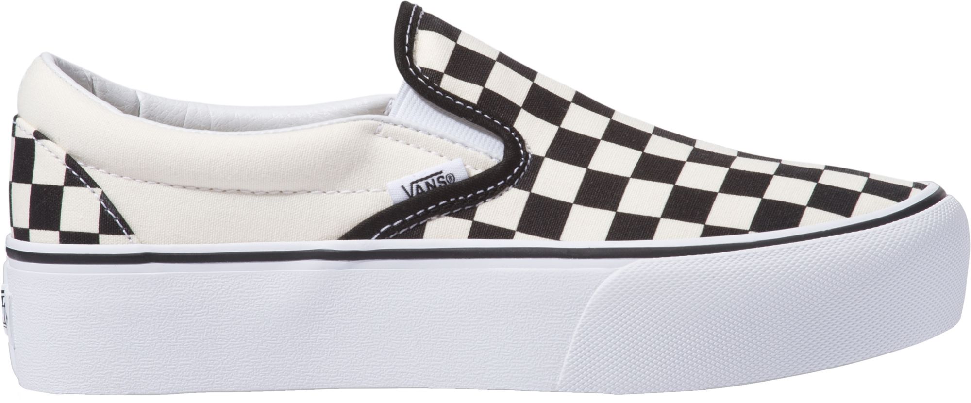 Vans classic slip on cheap platform trainers black white checker