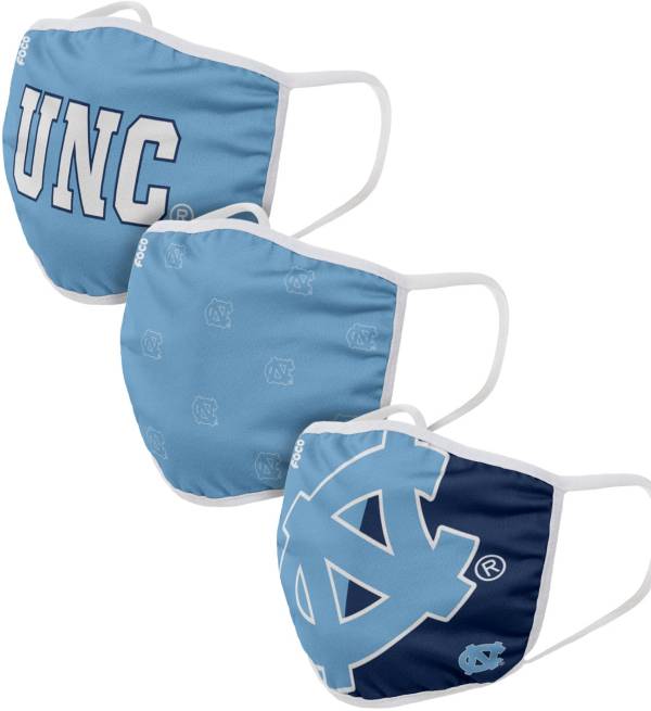 FOCO Adult North Carolina Tar Heels 3-Pack Face Coverings