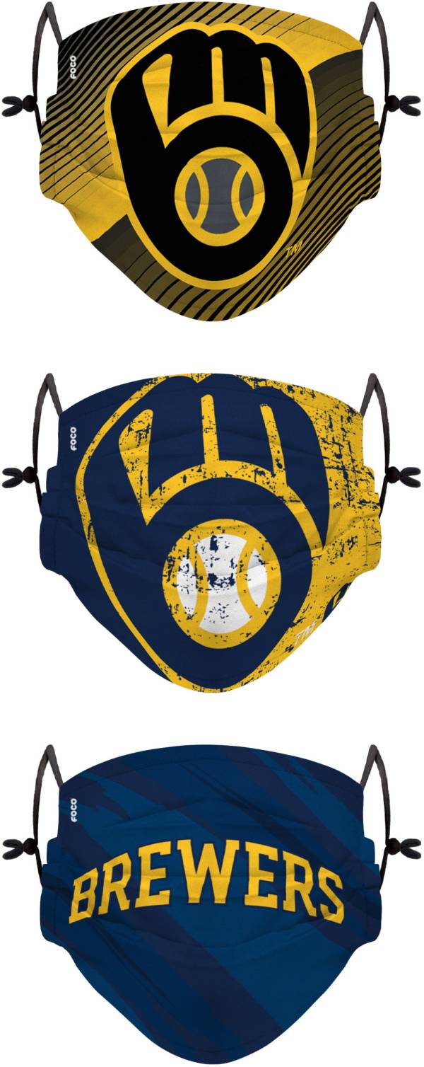 FOCO Youth Milwaukee Brewers 3-Pack Face Coverings