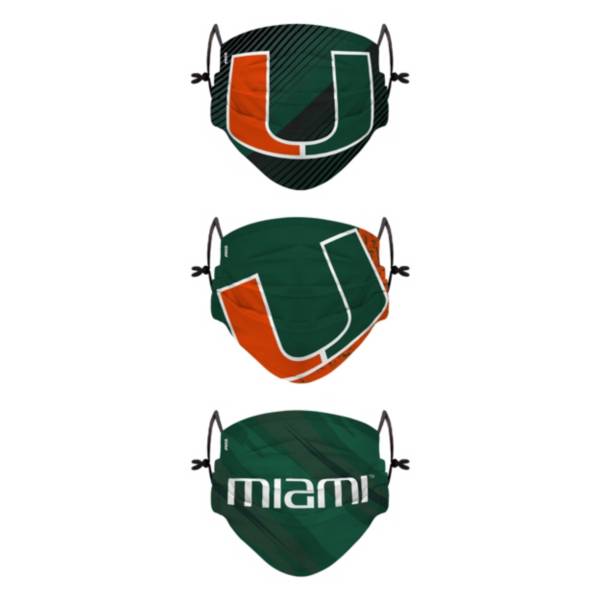 FOCO Youth Miami Hurricanes Adjustable 3-Pack Face Coverings