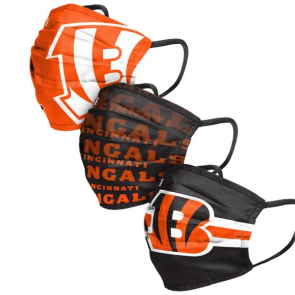 FOCO Adult Cincinnati Bengals Adjustable 3-Pack Face Coverings