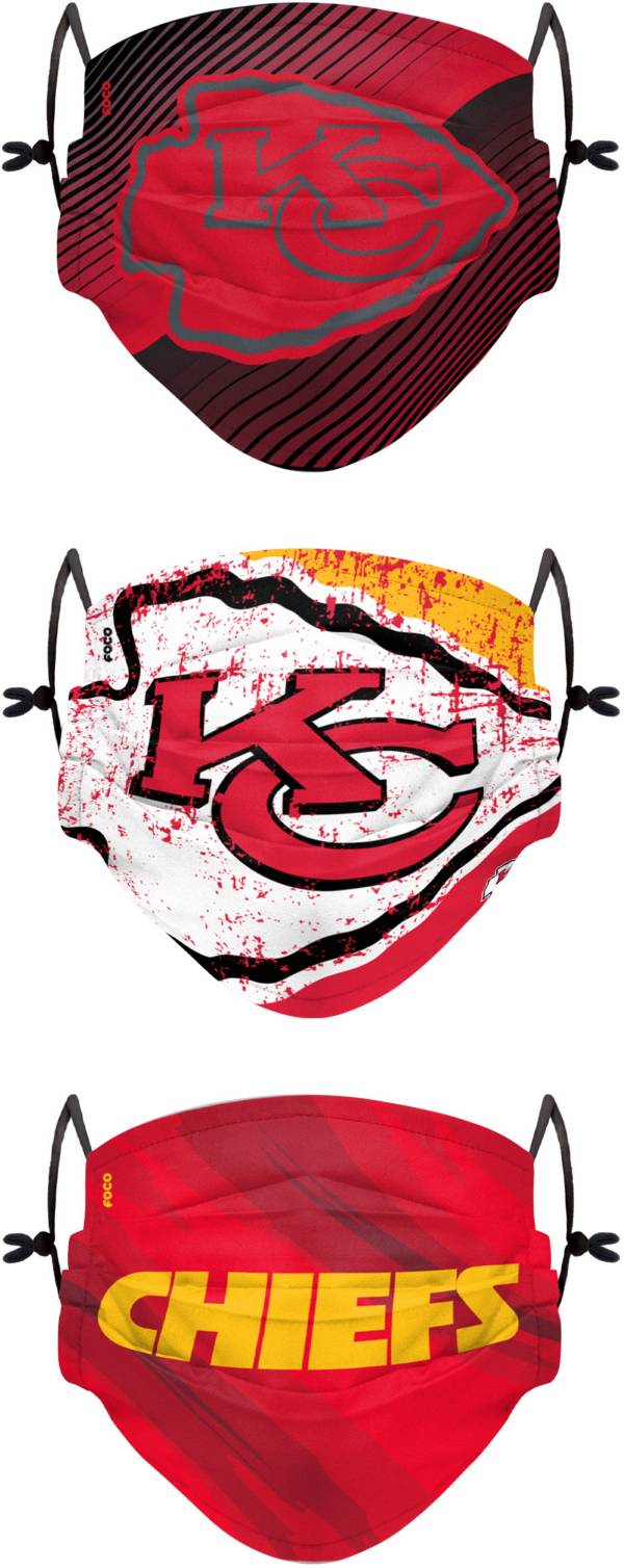 FOCO Youth Kansas City Chiefs Adjustable 3-Pack Face Coverings