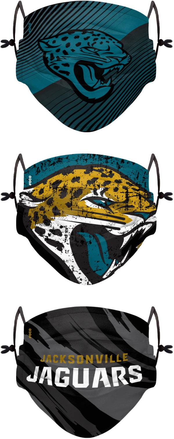 FOCO Youth Jacksonville Jaguars Adjustable 3-Pack Face Coverings