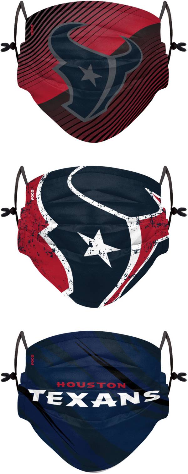 FOCO Youth Houston Texans Adjustable 3-Pack Face Coverings