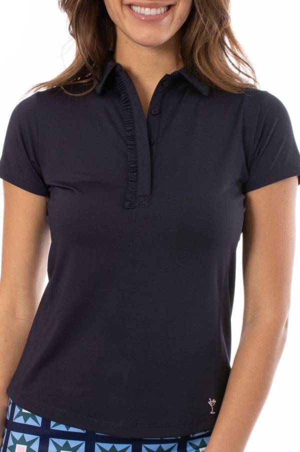 Golftini  White Short Sleeve Ruffle Stretch Polo - Women's Golf Top