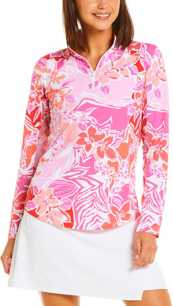 IBKUL Women's 1/4 Zip Long Sleeve Mock Neck Golf Pullover