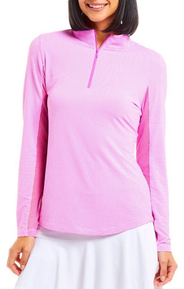 IBKUL Women's Long Sleeve Zip Mock Neck Golf Shirt