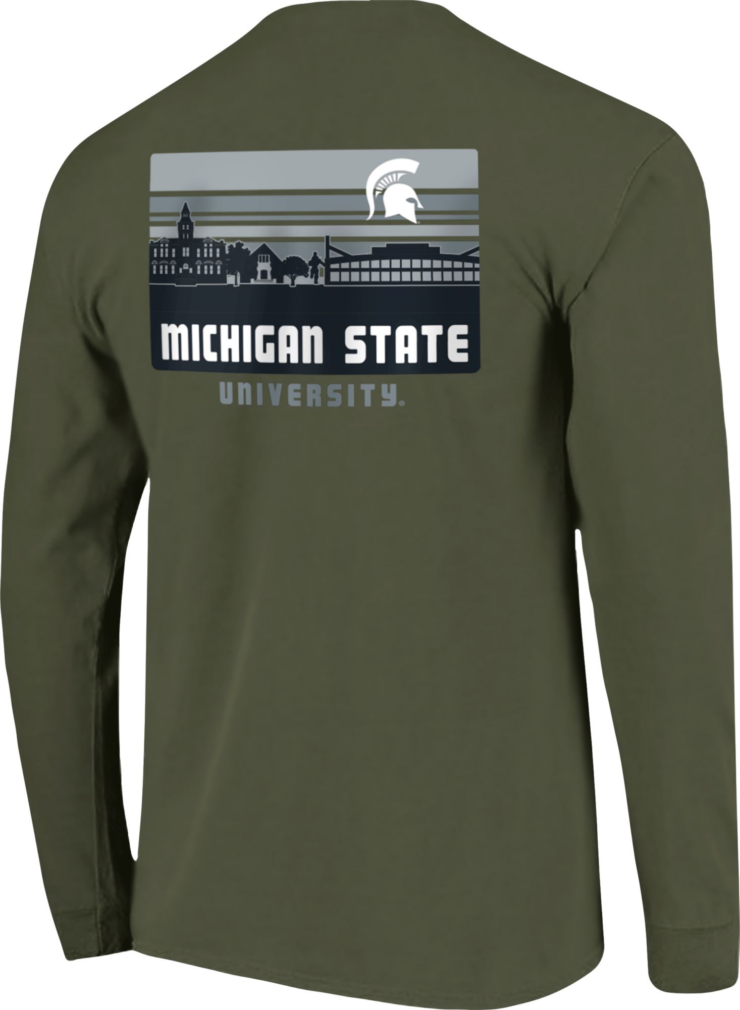 Image One Men's Michigan State Spartans Green Campus Skyline Long Sleeve T-Shirt product image