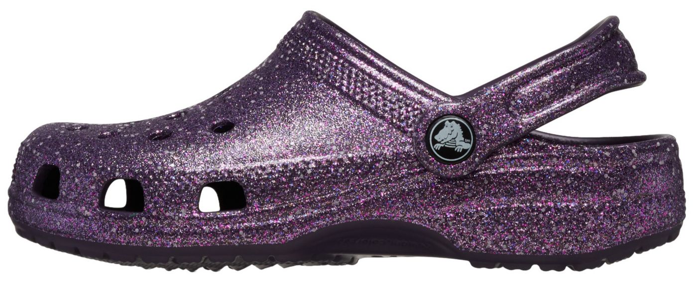 NWOT outlet Crocs Clogs Classic Glitter Lined Girls Black Purple Size 3