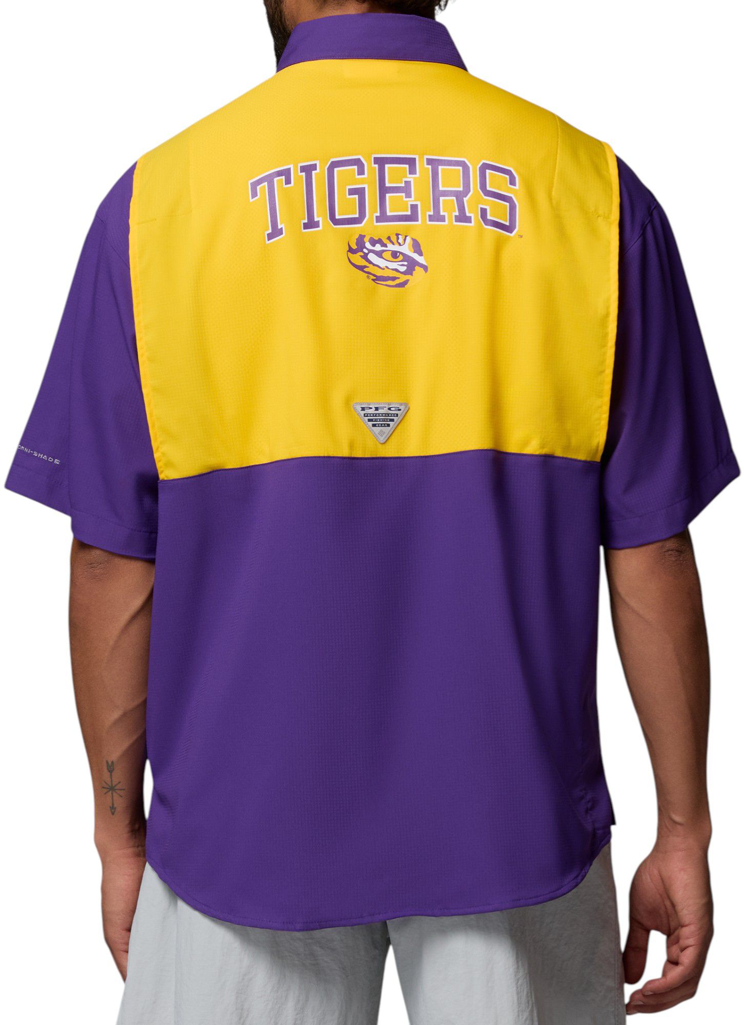 Columbia Men's LSU Tigers Vivid Purple Tamiami Colorblock Short Sleeve T-Shirt product image