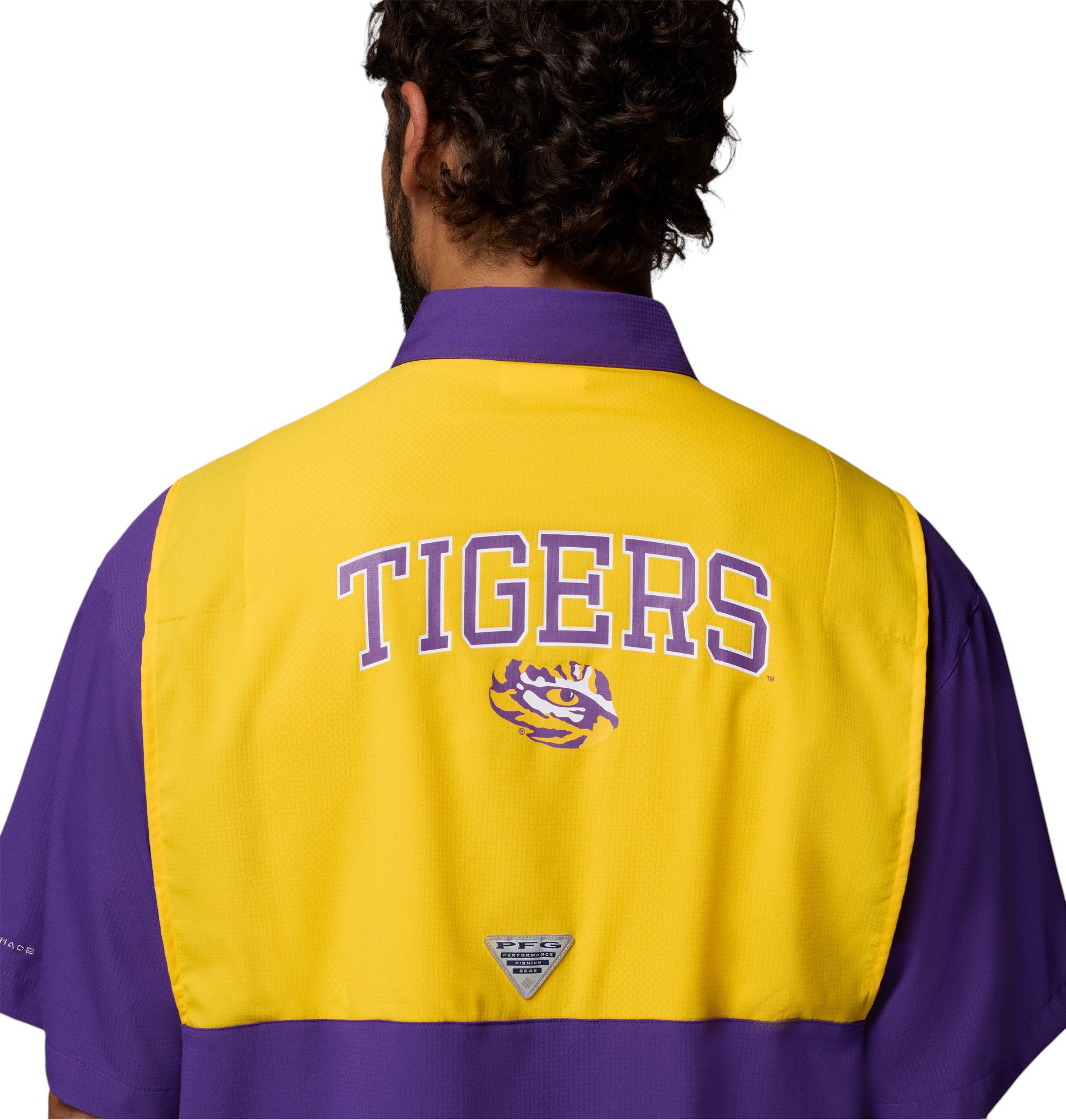 Columbia Men's LSU Tigers Vivid Purple Tamiami Colorblock Short Sleeve T-Shirt product image