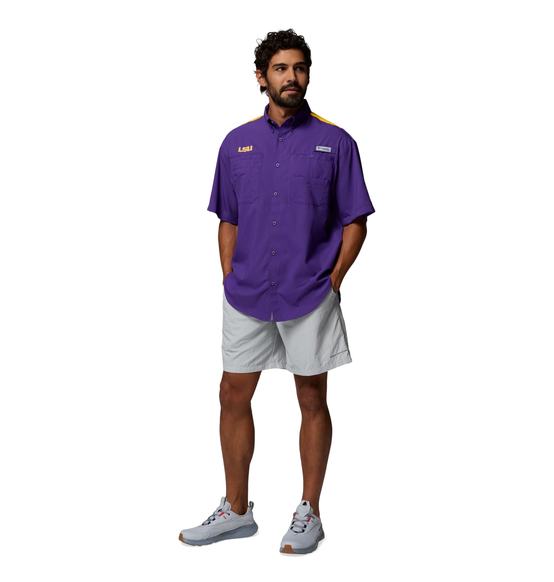 Columbia Men's LSU Tigers Vivid Purple Tamiami Colorblock Short Sleeve T-Shirt product image
