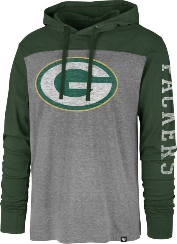 '47 Men's Green Bay Packers Grey Hooded Long Sleeve Shirt