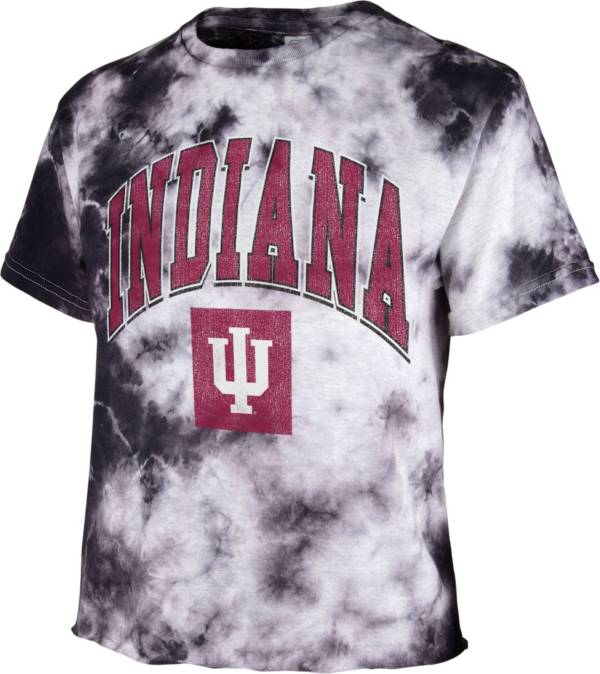 ‘47 Women's Indiana Hoosiers Black Cropped Tie-Dye T-Shirt