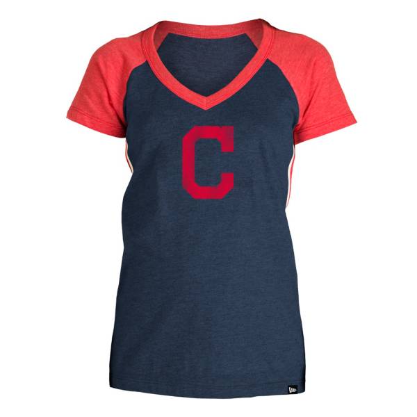 5th & Ocean Women's Cleveland Indians Navy Raglan Tri-blend V-Neck T-Shirt