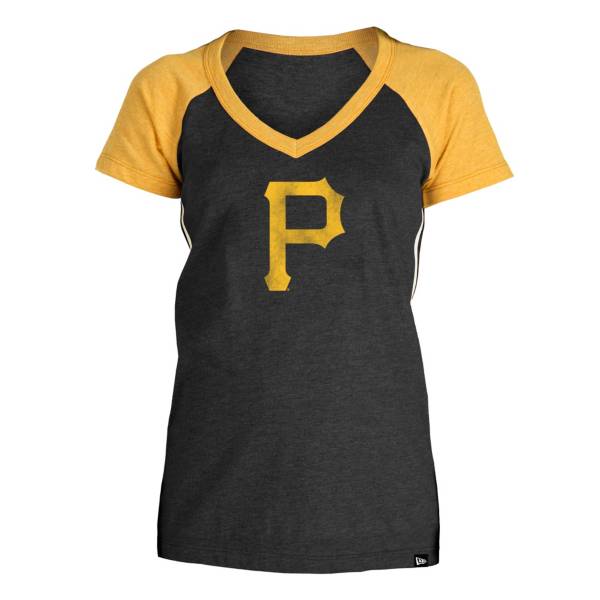5th & Ocean Women's Pittsburgh Pirates Black Raglan Tri-blend V-Neck T-Shirt