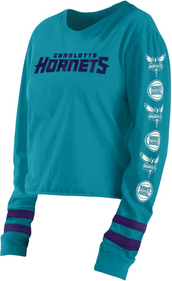 5th & Ocean Women's Charlotte Hornets Blue Wordmark Long Sleeve T-Shirt