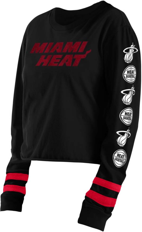 5th & Ocean Women's Miami Heat Black Wordmark Long Sleeve T-Shirt