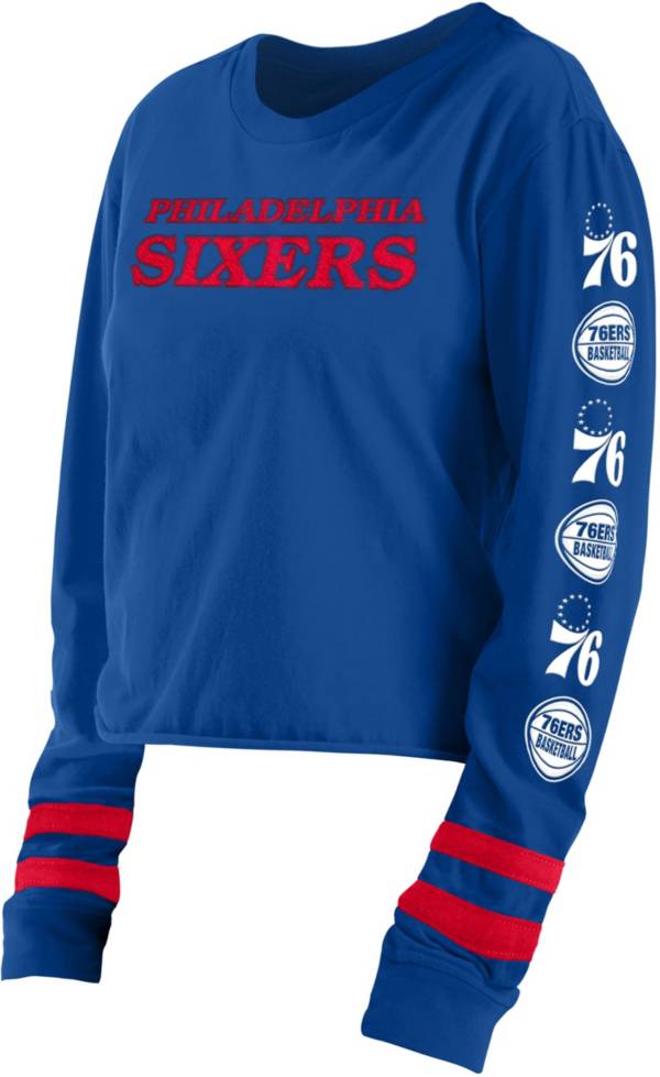 5th & Ocean Women's Philadelphia 76ers Royal Wordmark Long Sleeve T-Shirt