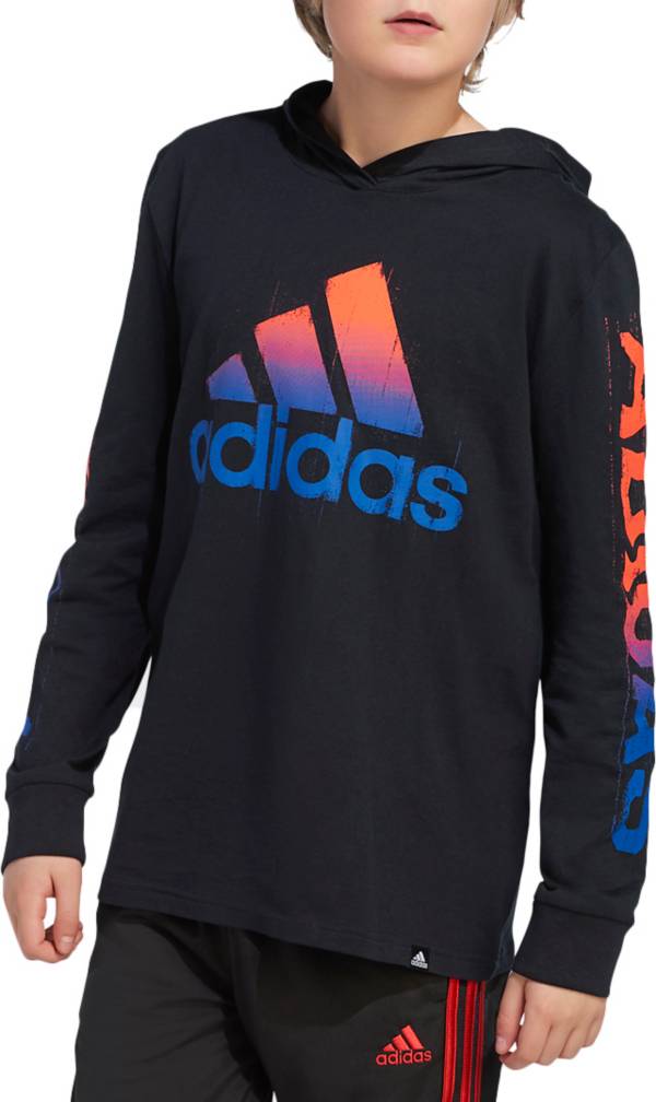 adidas Boys' Long Sleeve Adi Warp Hooded T-Shirt