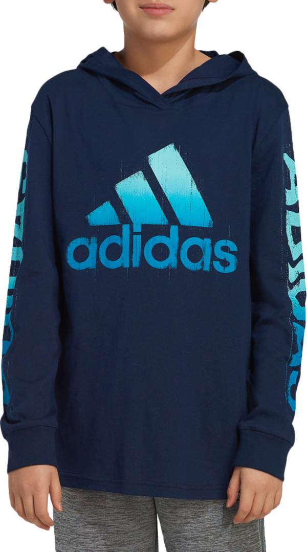 adidas Boys' Long Sleeve Adi Warp Hooded T-Shirt adidas Boys' Long Sleeve Adi Warp Hooded T-Shirt