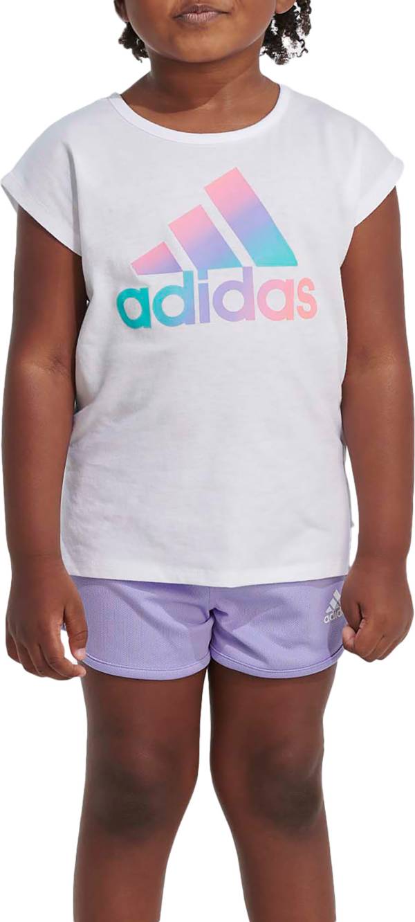 adidas Girls' 2 Graphic T-Shirt and Mesh Shorts Set | Dick's Sporting Goods