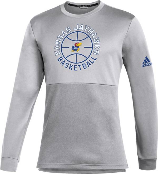 adidas Men's Kansas Jayhawks Grey Crew Pullover Basketball Sweatshirt product image