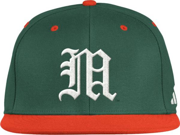 adidas Men's Miami Hurricanes Green On-Field Baseball Fitted Hat product image