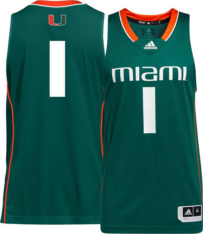 Men's adidas #1 Green Miami Hurricanes Swingman Basketball Jersey