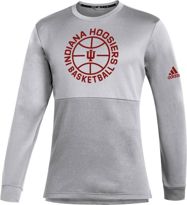adidas Men's Indiana Hoosiers Grey Crew Pullover Basketball Sweatshirt