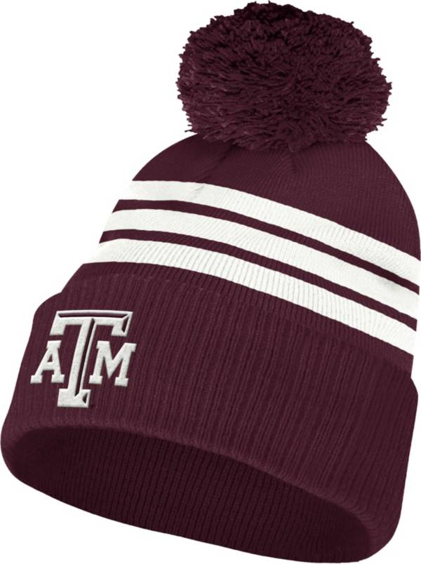 adidas Men's Texas A&M Aggies Maroon 3-Stripe Cuffed Pom Knit Beanie