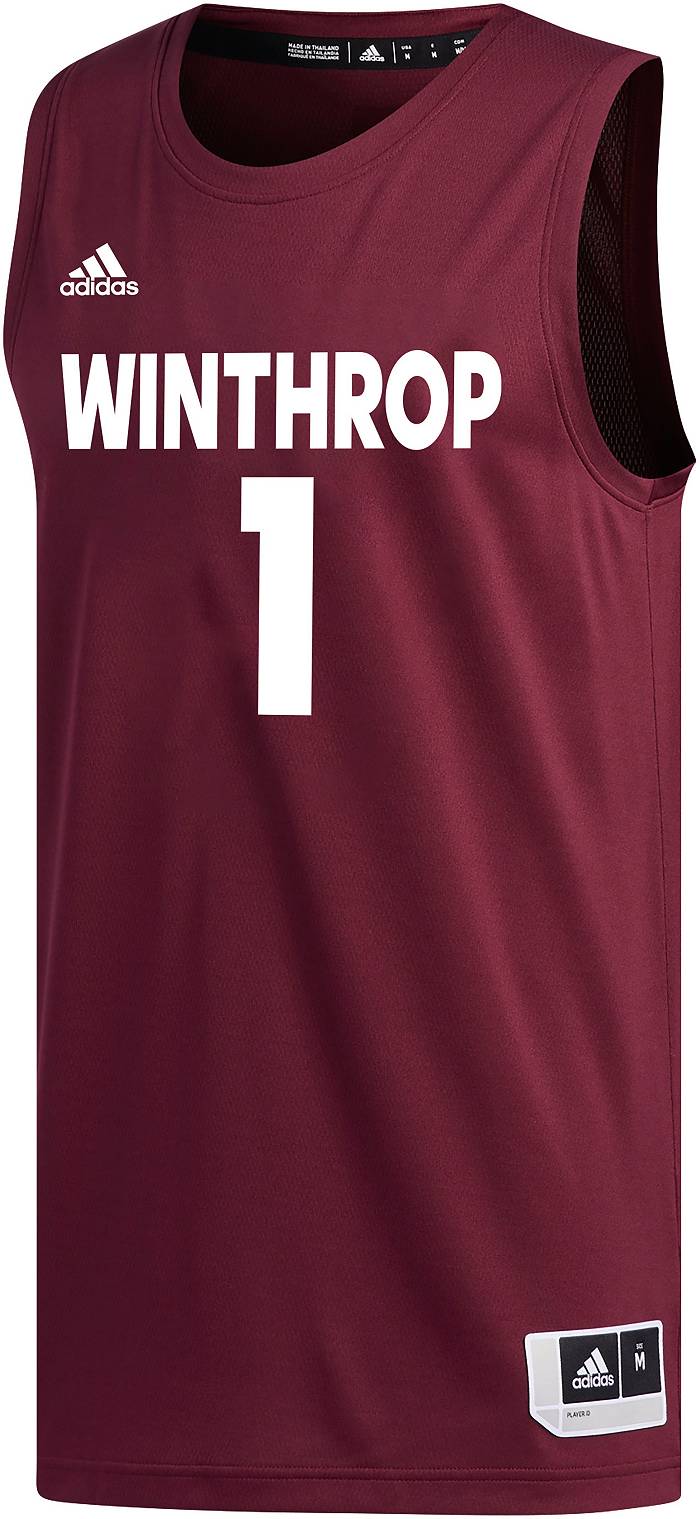 Adidas Men's Winthrop Eagles #1 Garnet Replica Swing Basketball Jersey, Large, Red