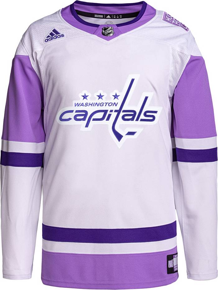 Men's Adidas White/Purple Washington Capitals Hockey Fights Cancer Primegreen Authentic Blank Practice Jersey