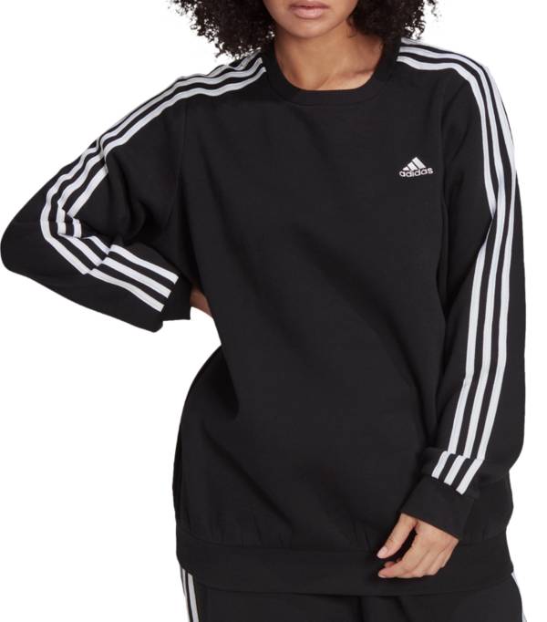 Women's Black Essentials 3-Stripes Fleece Zip Sweatshirt - ADIDAS