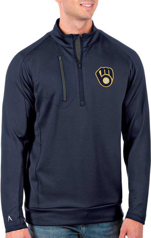 Antigua Men's Tall Milwaukee Brewers Generation Navy Half-Zip Shirt