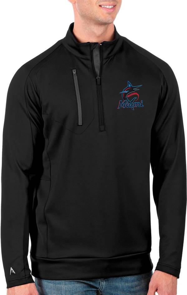 Antigua Men's Tall Miami Marlins Generation Black Half-Zip Shirt
