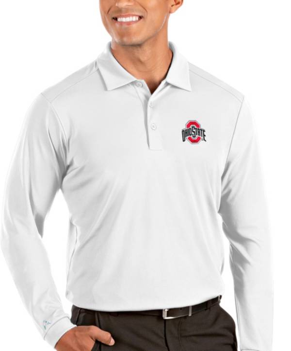 Antigua Men's Ohio State Buckeyes White Tribute Long Sleeve Performance Polo