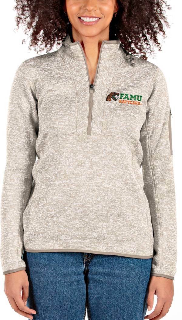 Antigua Women's Florida A&M Rattlers White Fortune Quarter-Zip Pullover Shirt product image