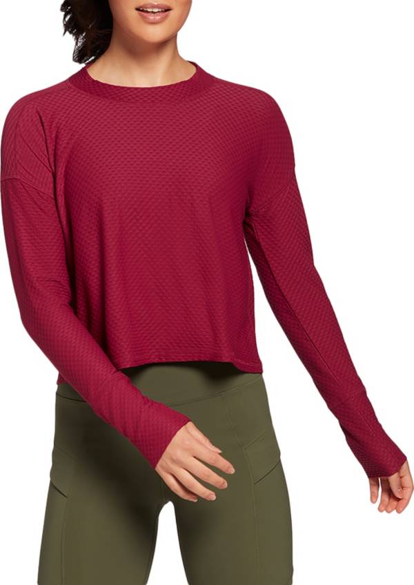 Mesh Burgundy Long Sleeve Crop Top