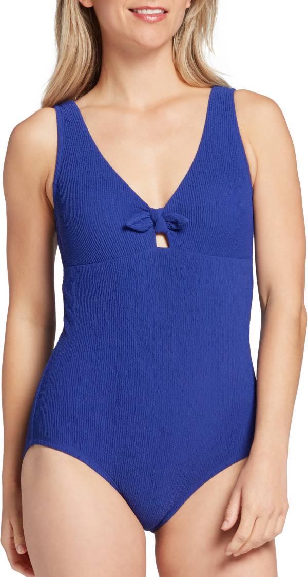 CALIA by Carrie Underwood Women's Textured Tie Front One Piece Swimsuit