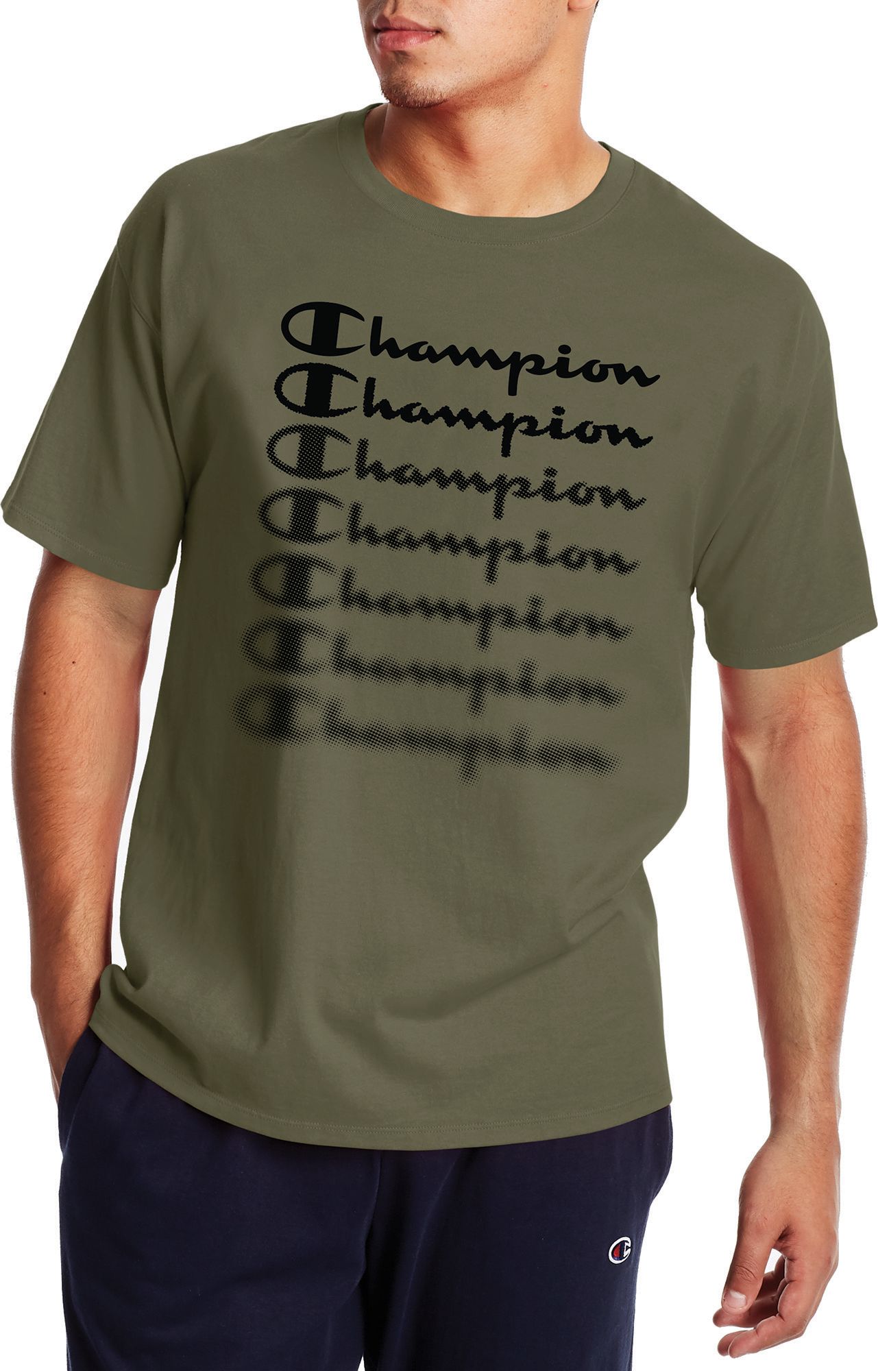 Champion Men's Multiple Script Graphic T-Shirt, Small, Cargo Olive