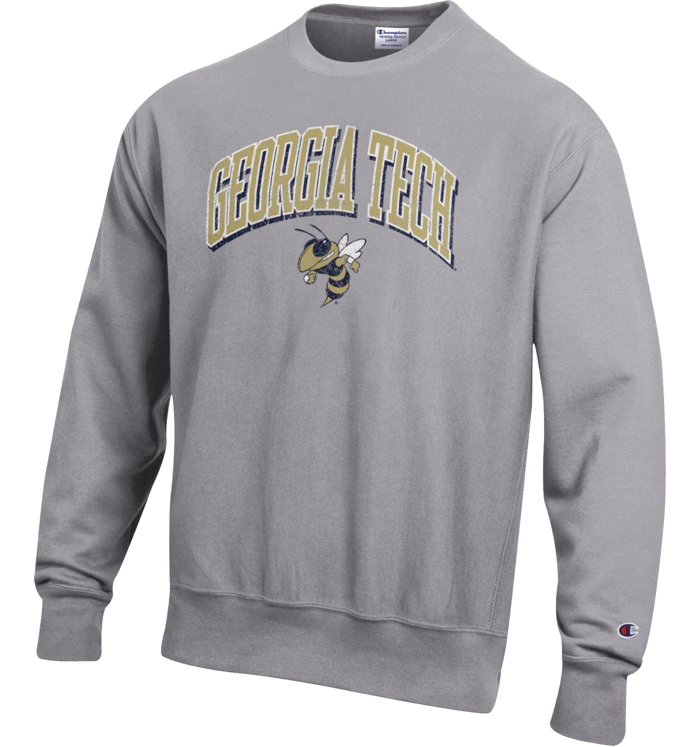 Champion Men s Georgia Tech Yellow Jackets Grey Reverse Weave Crew Pullover Sweatshirt Dick s Sporting Goods