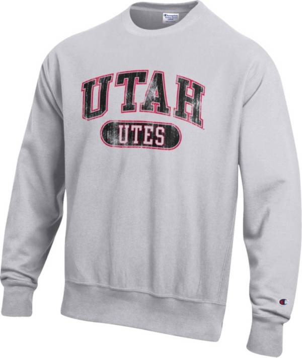 Champion Men's Utah Utes Grey Reverse Weave Crew Pullover Sweatshirt product image