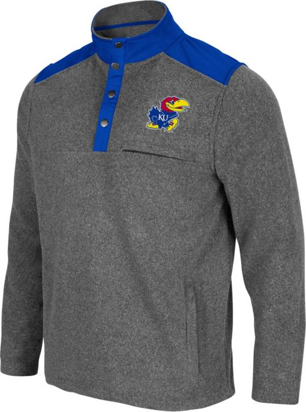 Colosseum Men's Kansas Jayhawks Grey Huff Quarter-Snap Pullover Jacket product image