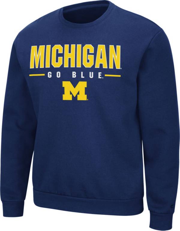 Colosseum Men's Michigan Wolverines Blue Time Machine Crew Pullover Sweatshirt