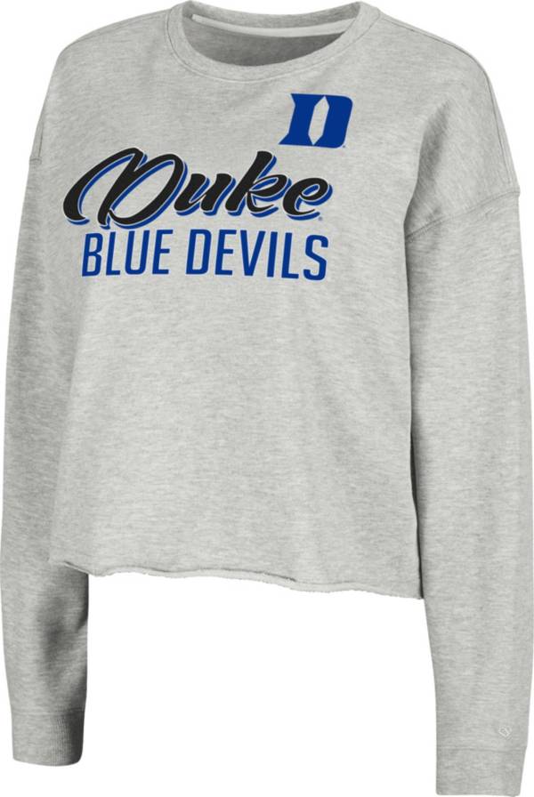 Colosseum Women's Duke Blue Devils Grey Treehouse Cropped Pullover Hoodie