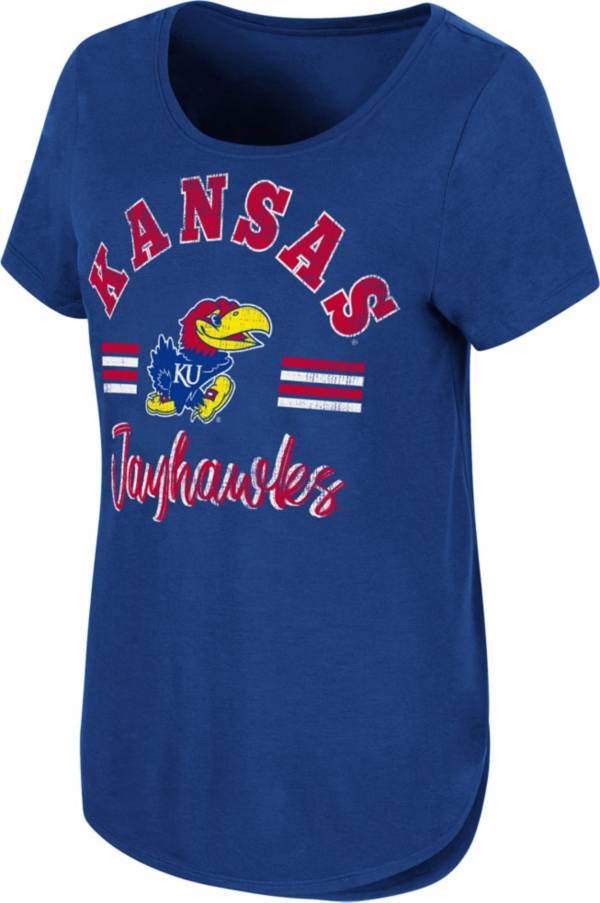 Colosseum Women's Kansas Jayhawks Blue Shaka Scoop-Neck T-Shirt