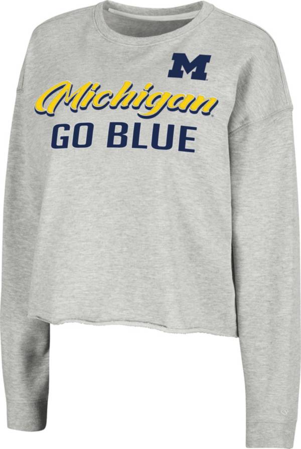 Colosseum Women's Michigan Wolverines Grey Treehouse Cropped Pullover Hoodie product image