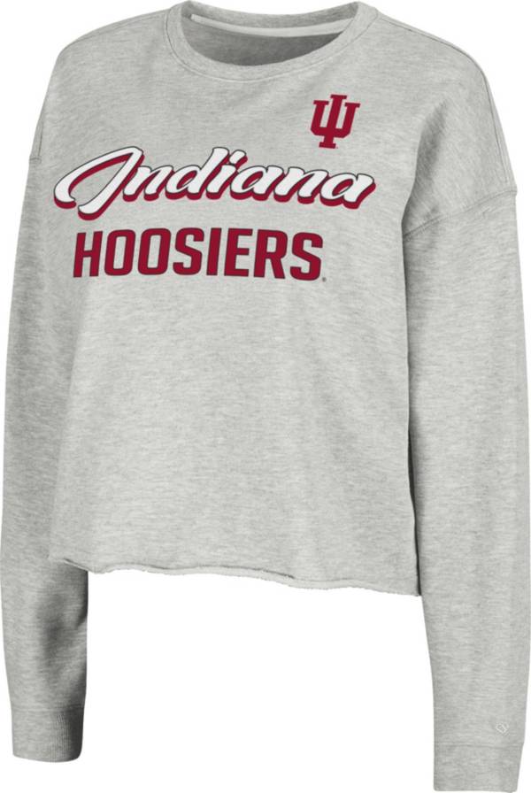 Colosseum Women's Indiana Hoosiers Grey Treehouse Cropped Pullover Hoodie
