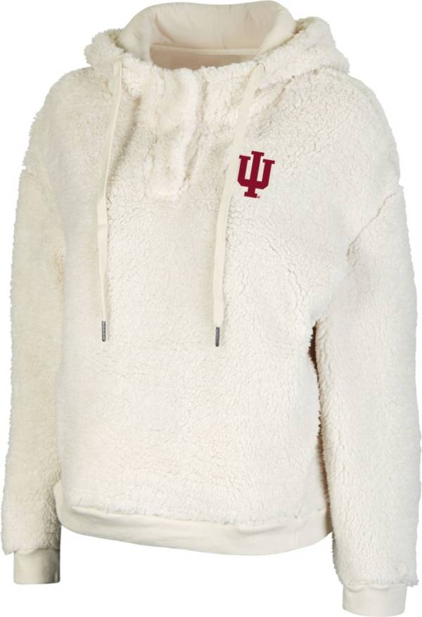 Colosseum Women's Indiana Hoosiers White Snap! Sherpa Henley Pullover Hoodie